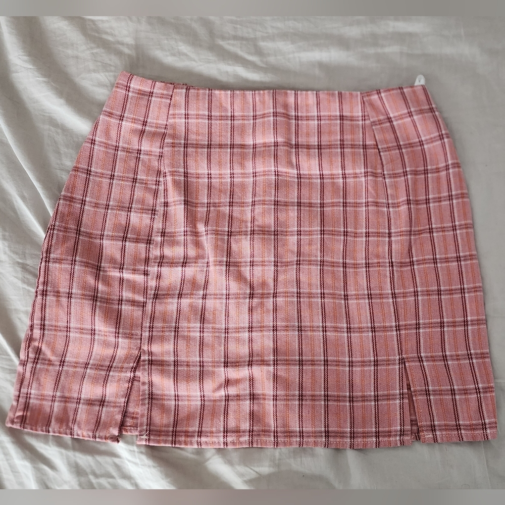 Pink plaid skirt